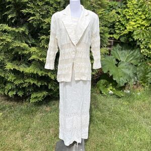 Vintage Handmade Ivory Dress & Eyelet Jacket Two-Piece Suit Set